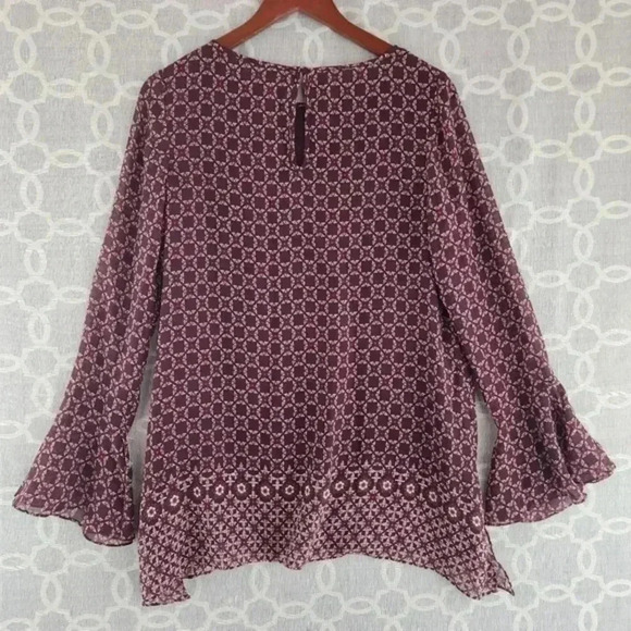 Max Studio Crew Neck‎ Bell Sleeve Geometric Print Chiffon S - Picture 2 of 10